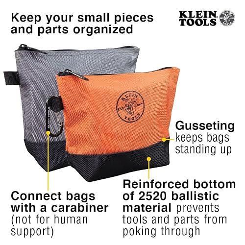 Klein Tools 55470 - Bolsas de herramientas con cierre (lona de 34.3 cm), multicolor, paquete de 2 unidades