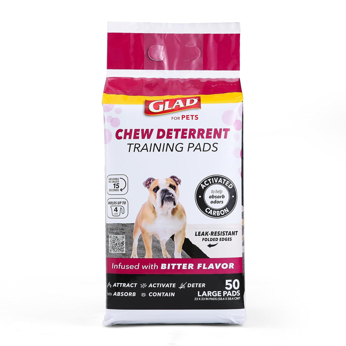 Glad for Pets Tapetes de Entrenamiento con Carbón Activado para Perro - 23" x 23" - 50 Count - Disuasión masticable