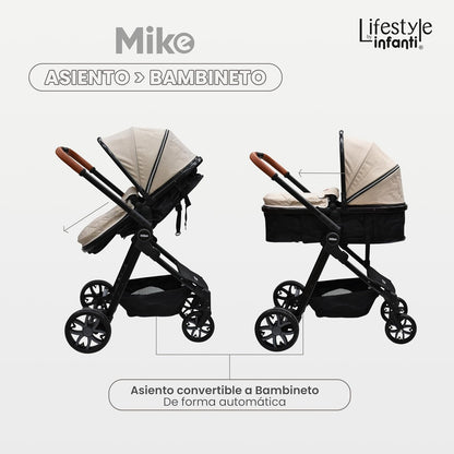 INFANTI | Carriola para Bebe MIKE | Carreola con Portabebé -Travel System con Asiento Reversible | Hasta 15 kg | Color Beige