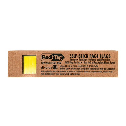 Redi-Tag 20205 Banderas de página reutilizables/extraíbles rectangulares pequeñas, 1x3/16, surtido, Paquete de 3600