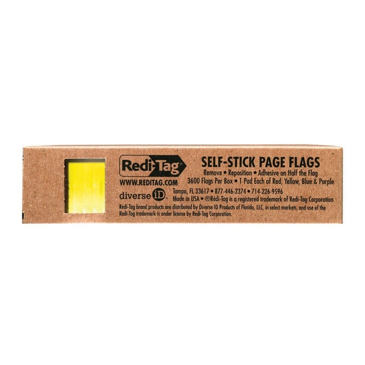 Redi-Tag 20205 Banderas de página reutilizables/extraíbles rectangulares pequeñas, 1x3/16, surtido, Paquete de 3600