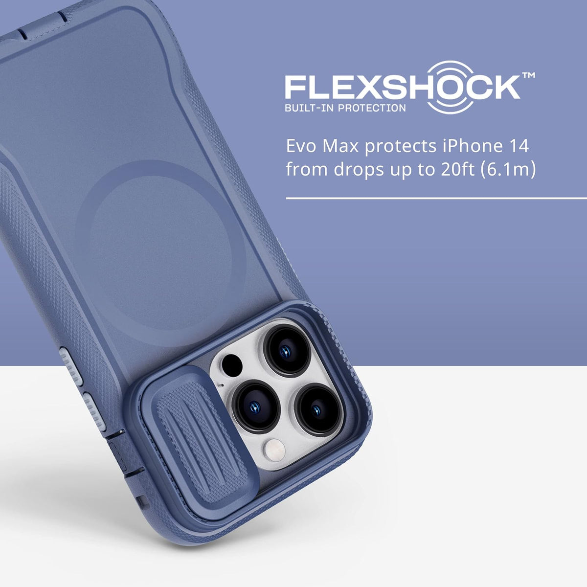 Tech21 iPhone 14 Pro EVO MAX Compatible con MagSafe® - Funda de teléfono Duradera, Resistente y Absorbente de Golpes con Funda y protección FlexShock de 20 pies