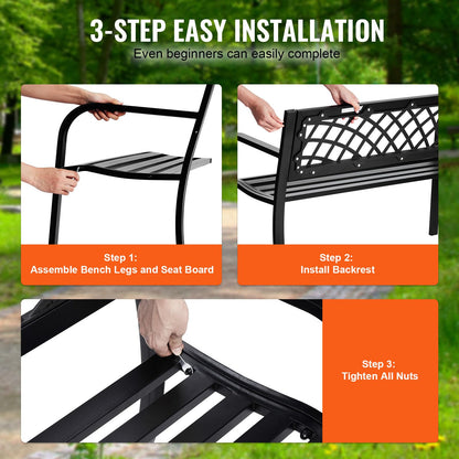 VEVOR Banco de Parque, Banco de jardín de Metal de 116,3 cm para Exteriores, Capacidad de Carga de 218 kg, con Respaldo y reposabrazos, para jardín, Parque, Patio, Porche Delantero