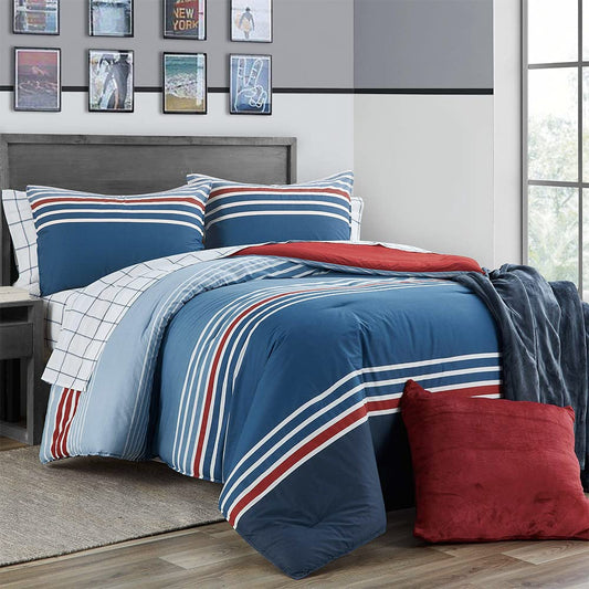 Nautica, Set de Edredón King 100% Algodón, Color Azul, Clermont Blue.