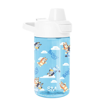 Simple Modern Bluey - Botella de agua para niños, de plástico, sin BPA, con tapa de popote a prueba de fugas, reutilizable y duradera para niños, colección Summit | 12 onzas, cielo