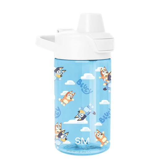 Simple Modern Bluey - Botella de agua para niños, de plástico, sin BPA, con tapa de popote a prueba de fugas, reutilizable y duradera para niños, colección Summit | 12 onzas, cielo