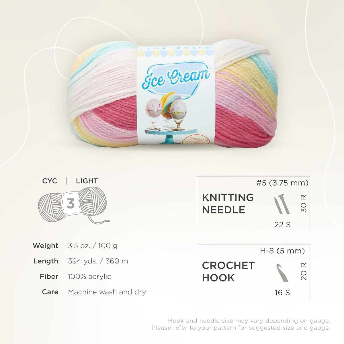 Lion Brand Ice Cream Lana Color Cookies and Cream, Tutti Frutti, 1 uds. por Paquete