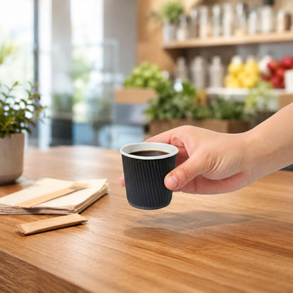Restaurantware 25-CT Disposable Hot Beverage Cups with Ripple Wall Design, Black, 4 oz