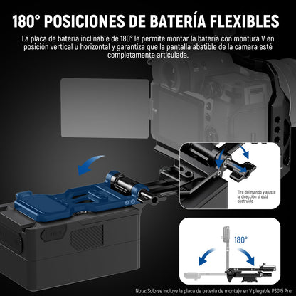 NEEWER Plegable Placa de Batería V Mount con Placa Base de Cámara de Liberación Rápida Tipo Arca Vídeo Rig Cámara DSLR Compatible con SmallRig Batería de V Montaje Jaula dji RS4 RS3 Gimbal, PS015 Pro