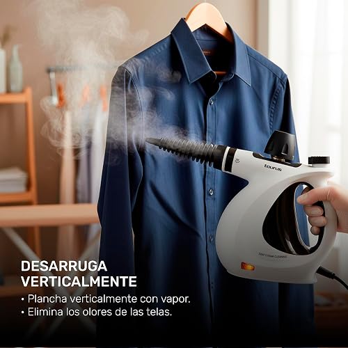TAURUS MEDUSA CLEAN | Limpiador de vapor sanitizante | Vapor a presión 3 bar | Plancha vertical Elimina olores y bacterias | Limpieza ecológica sin químicos | 9 accesorios | Tanque 350 ml