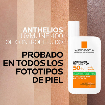 La Roche-Posay Anthelios Oil Control Protector Solar Fluido FPS50+ 50ml | Solar Dermatológico, Acabado Matificante, Textura Fluida Invisible Ideal para Piel Grasa