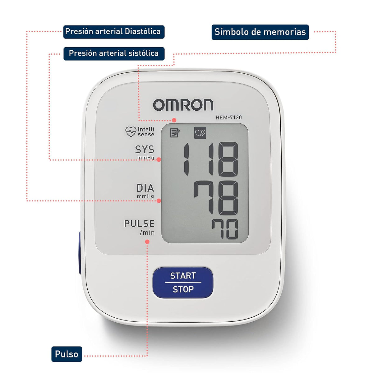 OMRON Baumanómetro de Brazo HEM-7120, Compatible App Connect | Brazalete universal 22-42 cm. Detecta latidos irregulares y error de movimiento. Memoria de última lectura. Garantía 5 años.