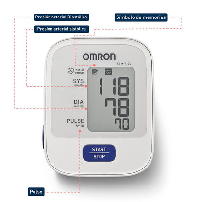 OMRON Baumanómetro de Brazo HEM-7120, Compatible App Connect | Brazalete universal 22-42 cm. Detecta latidos irregulares y error de movimiento. Memoria de última lectura. Garantía 5 años.