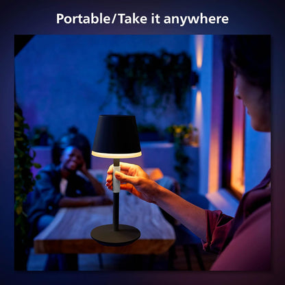 Philips Hue Lámpara Inteligente Portable de mesa luz multicolor adpta para cualquier espacio de tu hogar y compatible con Alexa