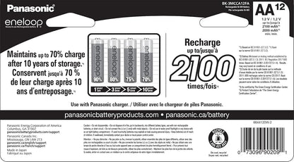 Panasonic eneloop AA 2100 nuevo ciclo Ni-MH Pre-Charged baterías recargables, AA, Paquete de 12 unidades