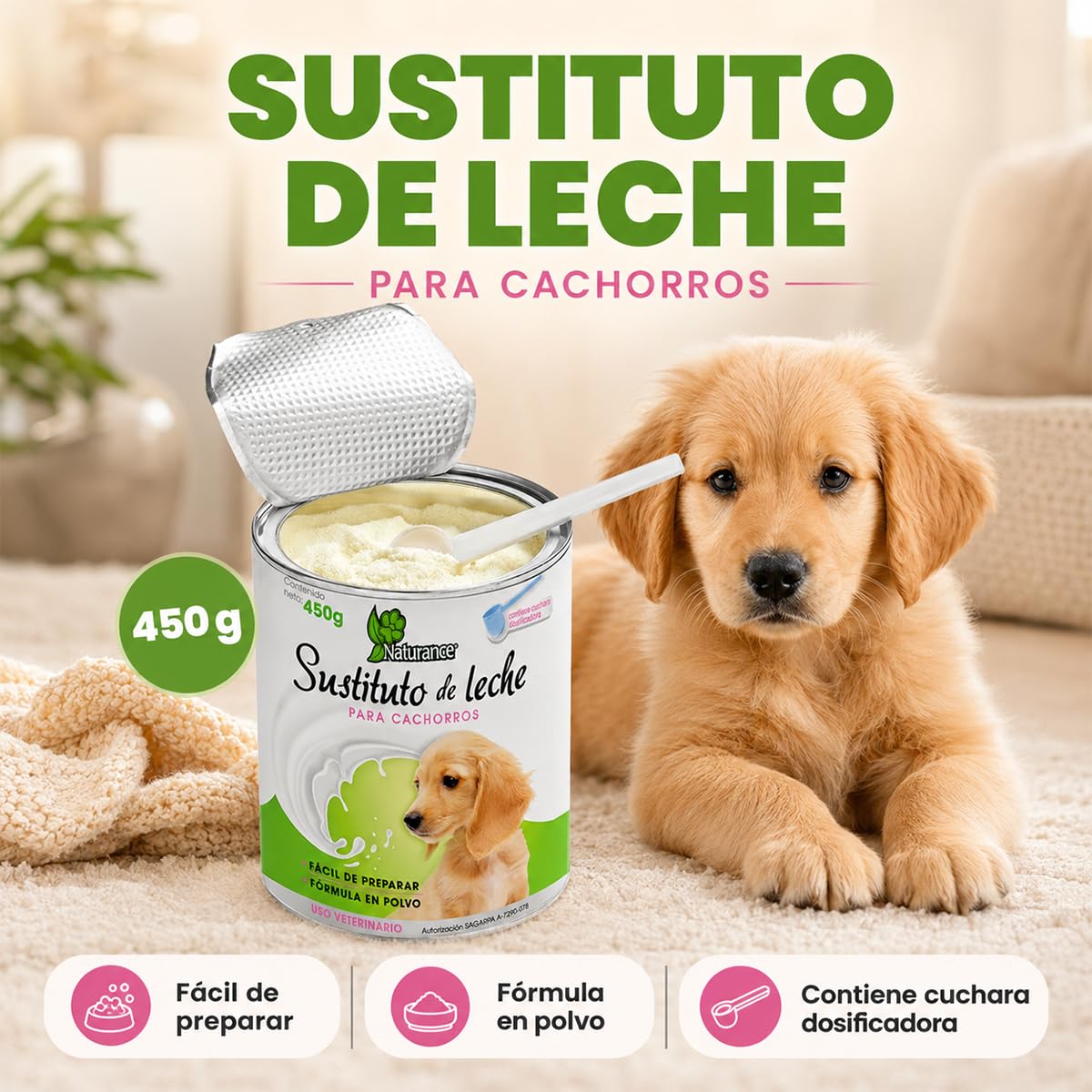Naturance Sustituto de Leche para Perro Cachorro con Cuchara Medidora 450 g