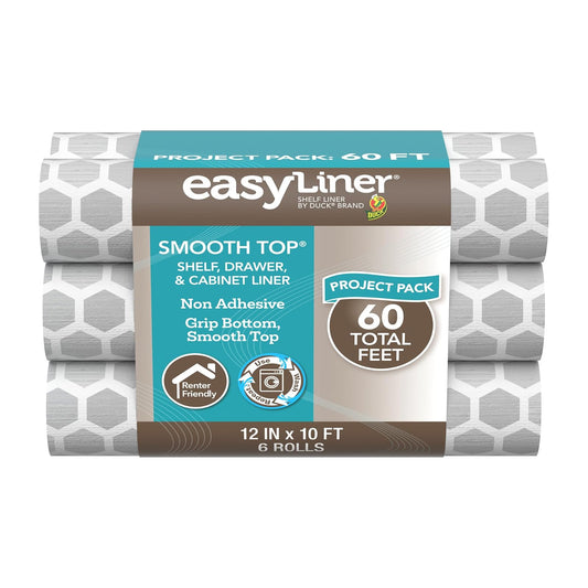Smooth parte superior EasyLiner para armarios y cajones, fácil de instalar y cortar para ajustar, papel de estante y forro de cajón no calcomanía, forro antideslizante para estante de 12 pulgadas x 10
