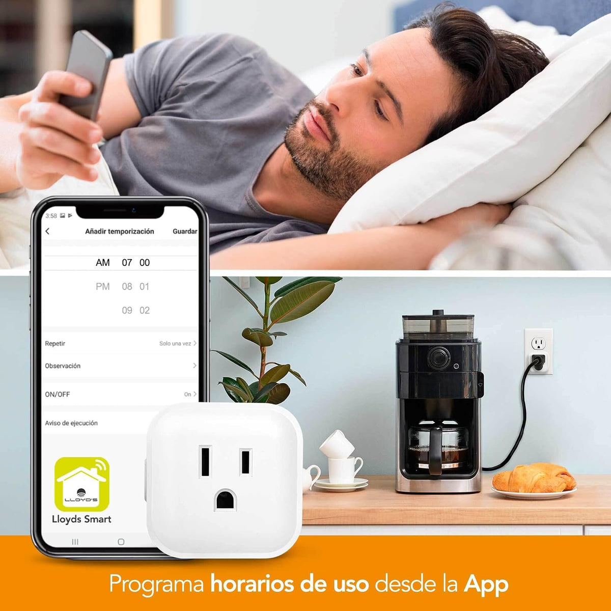 Lloyd's Set de 2 Contactos Inteligentes WiFi + Evolux by Foco LED Inteligente WiFi A19 configuración automática (Redes de 2.4 GHz) Compatible con Alexa (3 Focos)