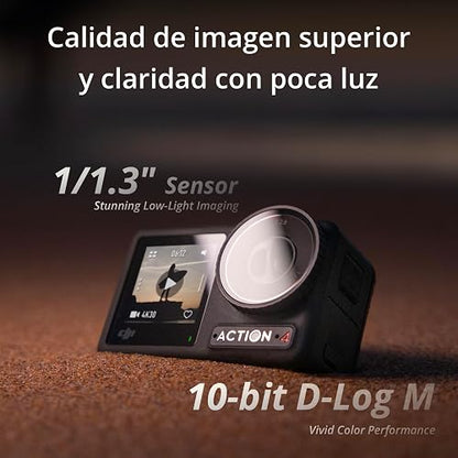 DJI Pack Estándar Osmo Action 4, cámara de acción 4K/120 fps | Sumergible, sensor de 1/1.3 pulgadas, gran rendimiento con poca luz, color D-Log M de 10 bits, batería 1770 mAh