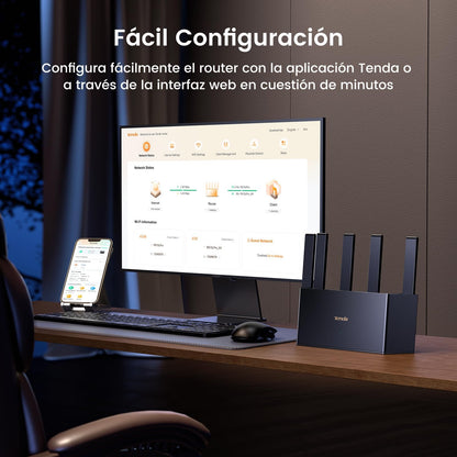 Tenda Router RE3L Pro WiFi 7 BE3600 de Doble Banda – hasta 3.6 Gbps, MLO, 5 Antenas de Alta Ganancia, 3 Puertos Gigabit, VPN, Control Parental, Configuración Fácil por App y NFC