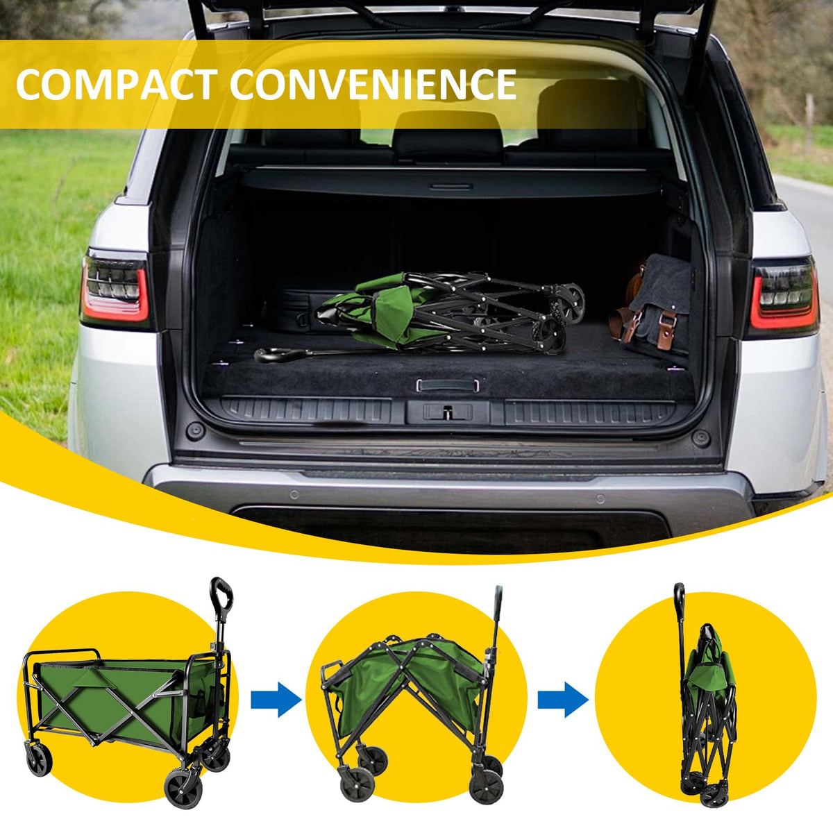 VOYSIGN Carro de Carro Plegable con Ruedas Resistentes, Carro Plegable portátil de 220 Libras para comestibles, Playa, Camping, Actividades al Aire última intervensión, Verde
