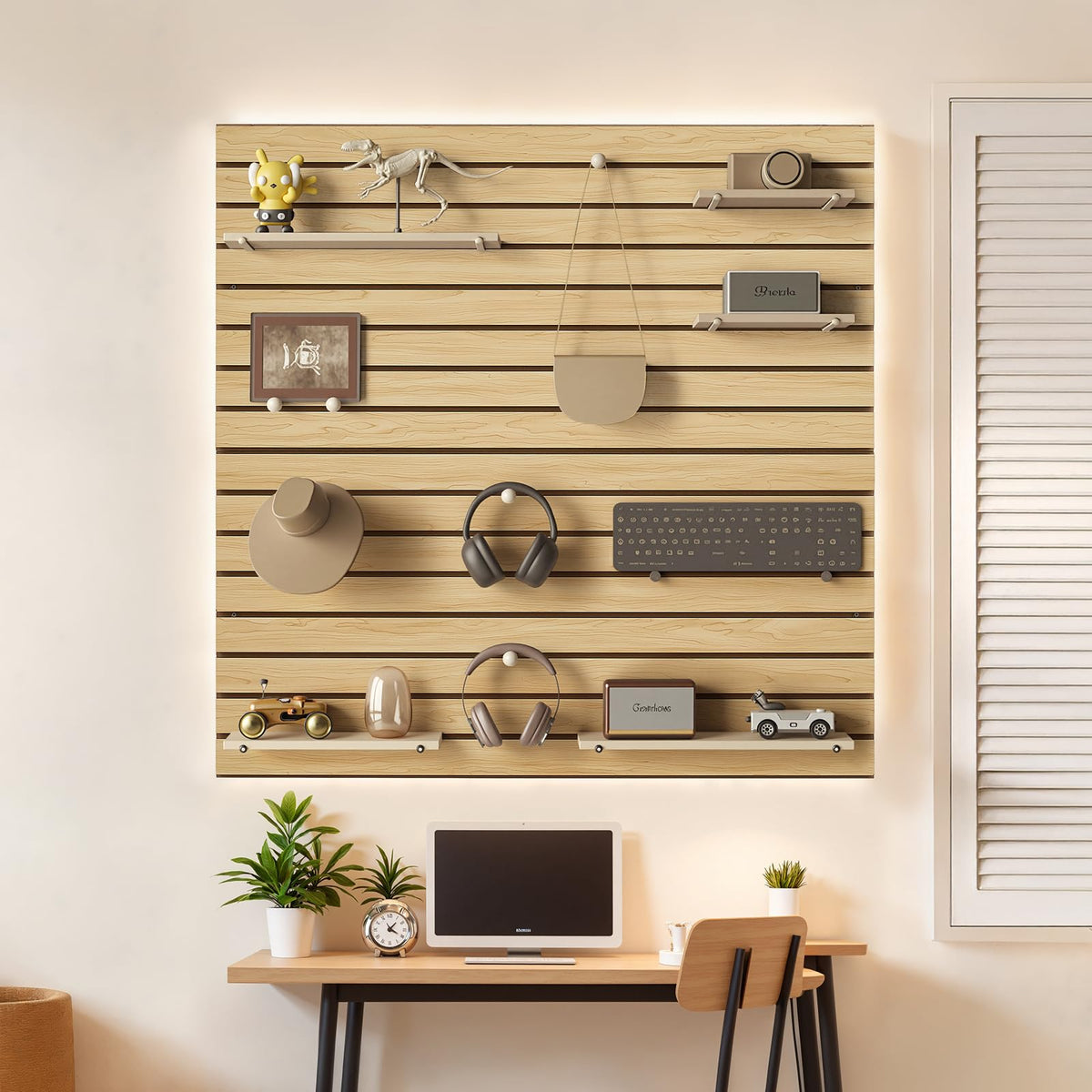 VEVOR - Paneles de pared de listones, 4 x 4 pies, tablero de madera MDF con diseño modular, fácil de instalar, panel de listones ajustables con estructura de acoplamiento