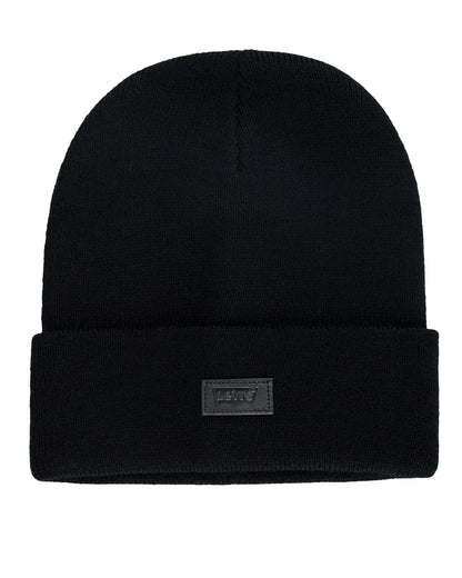Levi'S All Season Comfy Leather Logo Patch Cuffed Hero Beanie Hat BoinaUnisex Adulto - Talla Única - Negro Sólido