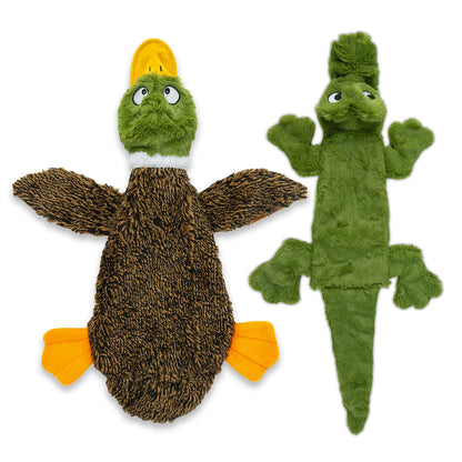 Best Pet Supplies Juguete de Piel Sin Relleno 2 en 1 para Perro - Pato salvaje y cocodrilo - Small
