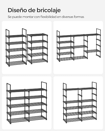 SONGMICS Zapatero de Metal de 10 Niveles, diseño Personalizable, Ahorro de Espacio y Estante versátil, para Sala de Estar, Dormitorio, Negro MLSA25BK