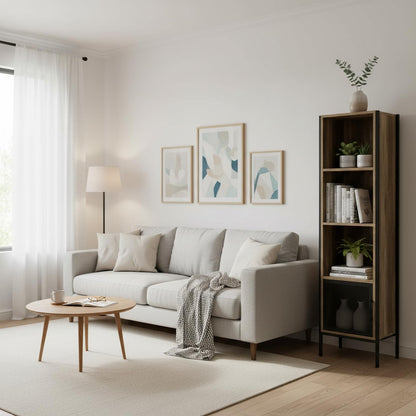 LÖSEN Gabinete de Estilo Industrial con Puerta de Alambre de Púas y 4 Compartimentos de Almacenamiento para Sala Estudio