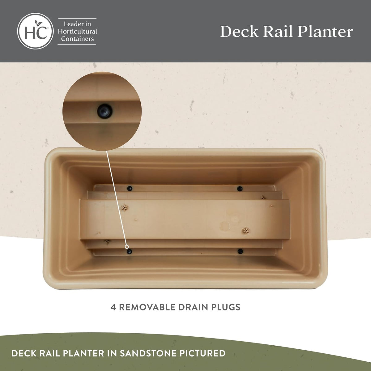The HC Companies - Caja para macetas de 24 pulgadas con tapón de drenaje, macetas ligeras de plástico resistente a los rayos UV, 1 paquete de caja de flores para jardín, patio, balcón y cerca, gris