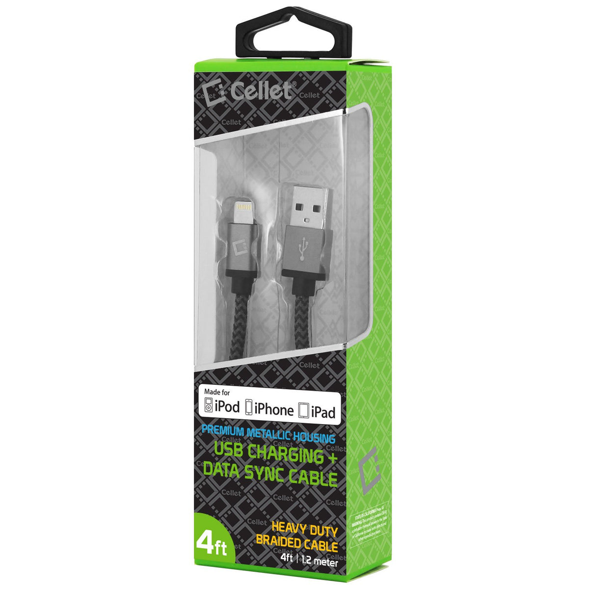 Cellet Cable de Datos y Carga con Conector Lightning a USB, 8 Pines, Autorizado por Apple, 1.2 m de Largo, Color Negro