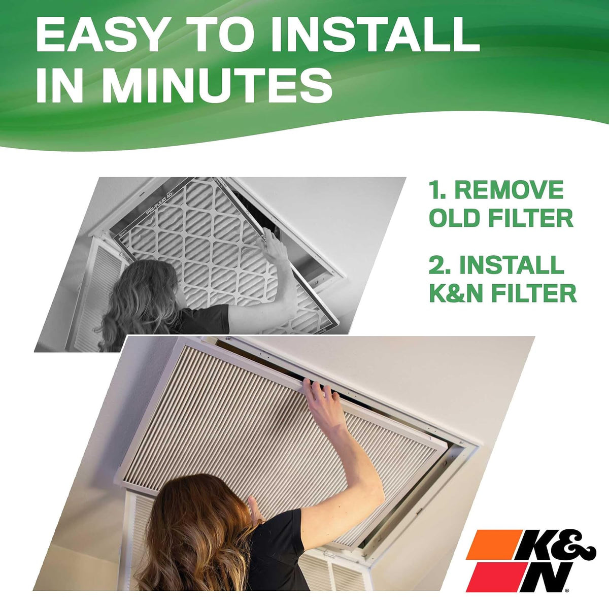 K&N - Filtro de aire para horno HVAC 20 x 30 x 1, dura toda la vida, lavable, Merv 13, el último filtro HVAC que comprarás, respira de forma segura en casa o en la oficina, HVC-13-12030
