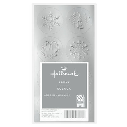 Hallmark - Sello de vinilo plateado para sobres (80 sellos) copos de nieve, árboles, renos