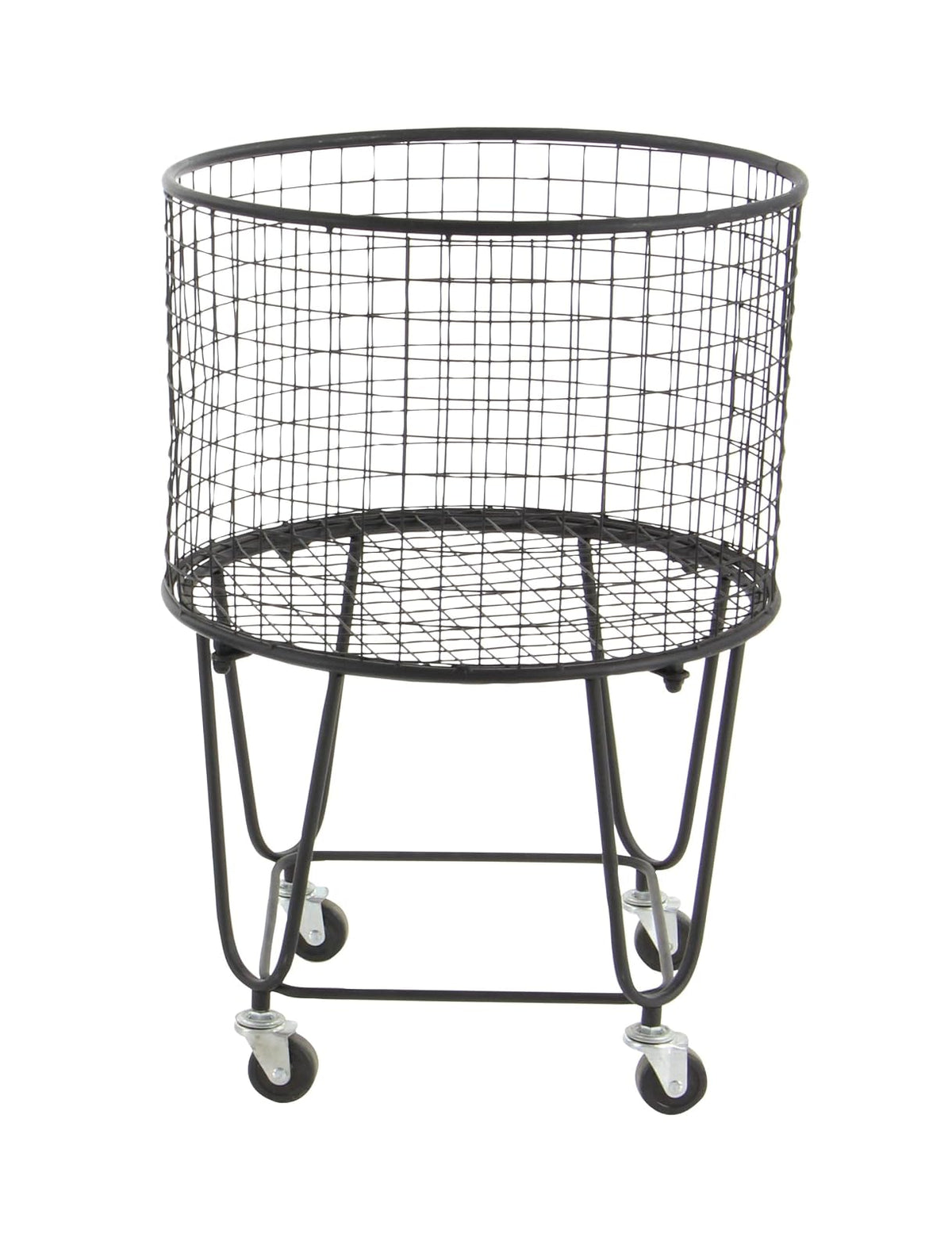 CosmoLiving by Cosmopolitan Metal Deep Set Rolling Mesh Laundry Basket Storage Cart, 17" x 17" x 25", Black