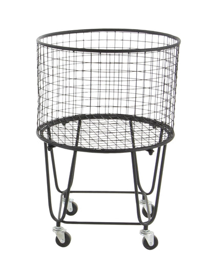 CosmoLiving by Cosmopolitan Metal Deep Set Rolling Mesh Laundry Basket Storage Cart, 17" x 17" x 25", Black