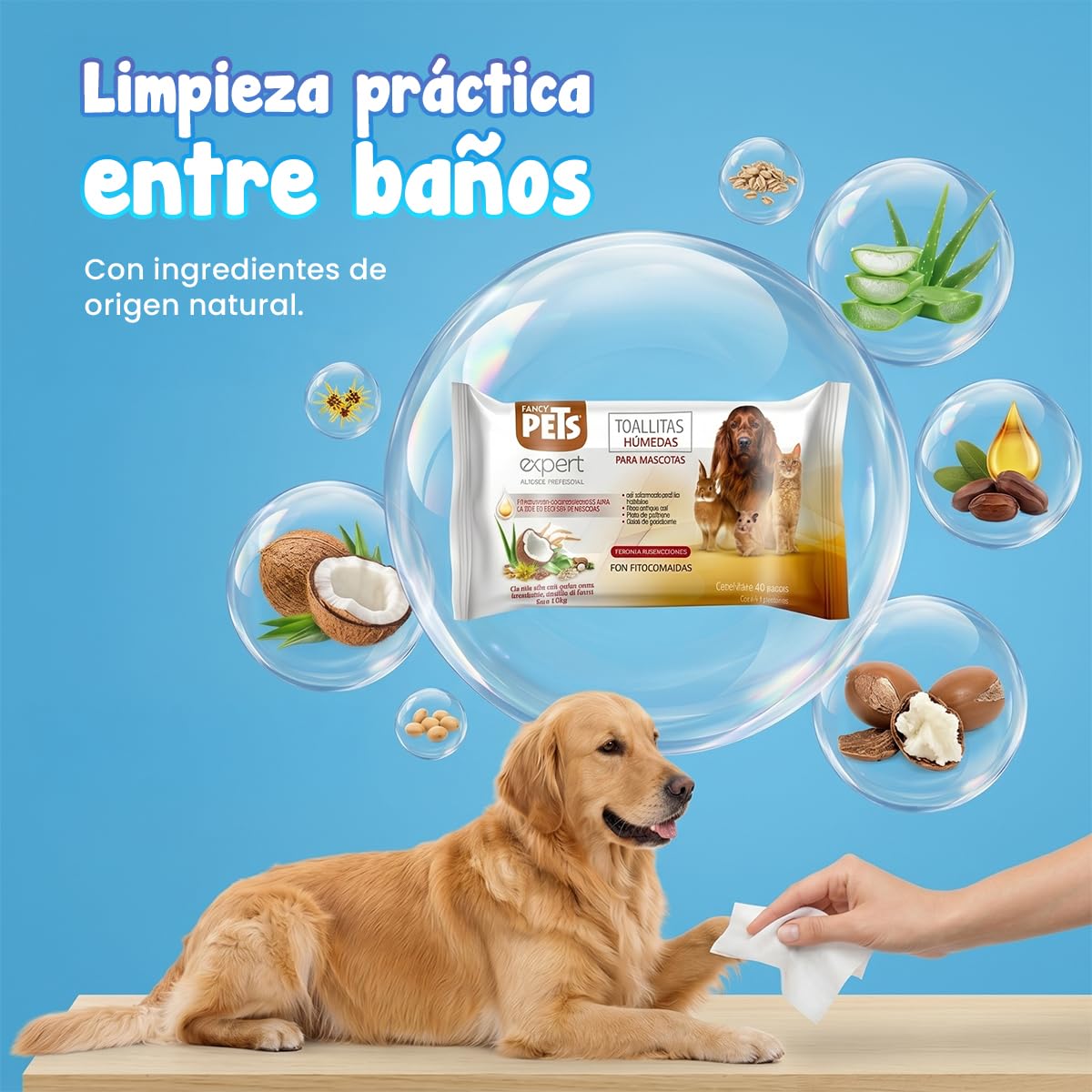 Fancy Pets MS Kit de Limpieza Básica para Perros con Limpiador de Oídos 125 ml, Toallitas para Ojos 80 pzas, Toallitas Húmedas 40 pzas, Removedor de Pelo y Shampoo Nutritivo 250 ml