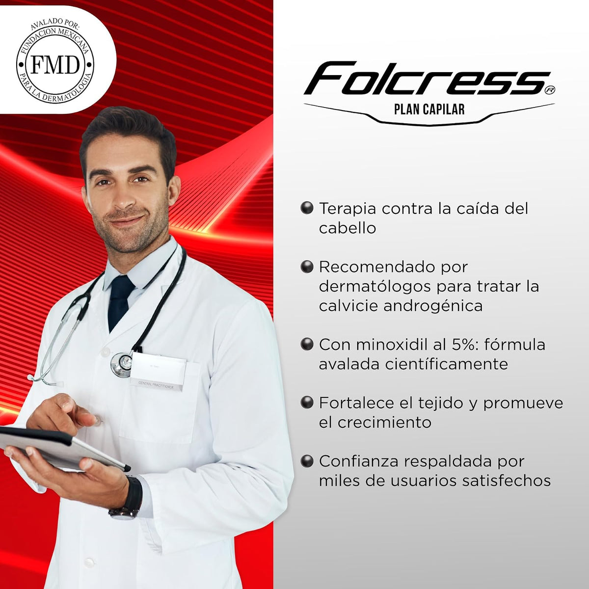 Folcress Minoxidil 5% Solución Anticaída para Hombres Grisi Farma 3 Frascos de 60 ml