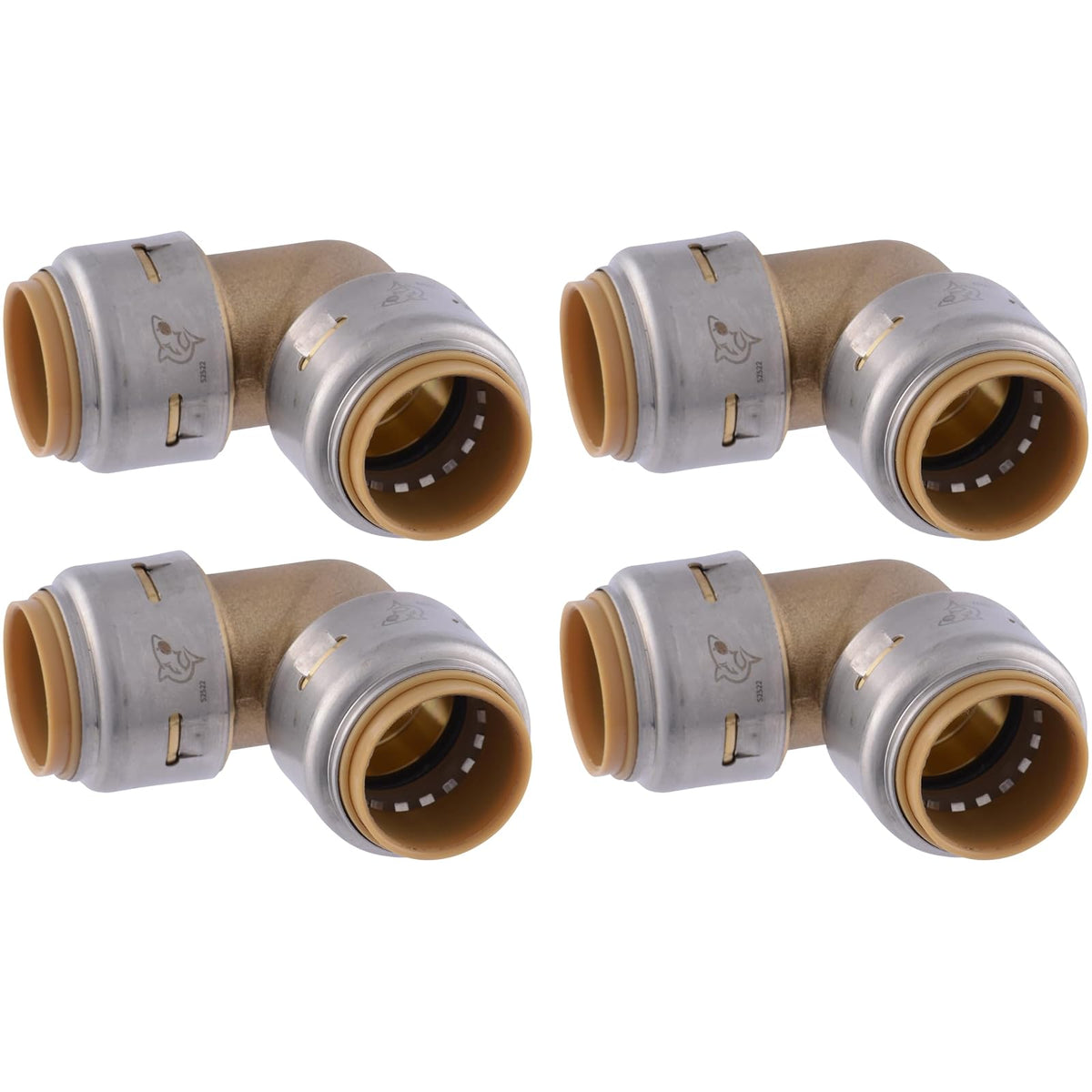 SharkBite Max 3/4 pulgadas codo de 90 grados, paquete de 4, ajuste de fontanería de latón a presión para conectar, tubería PEX, cobre, CPVC, PE-RT, HDPE, U256LFA