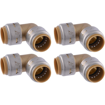 SharkBite Max 3/4 pulgadas codo de 90 grados, paquete de 4, ajuste de fontanería de latón a presión para conectar, tubería PEX, cobre, CPVC, PE-RT, HDPE, U256LFA