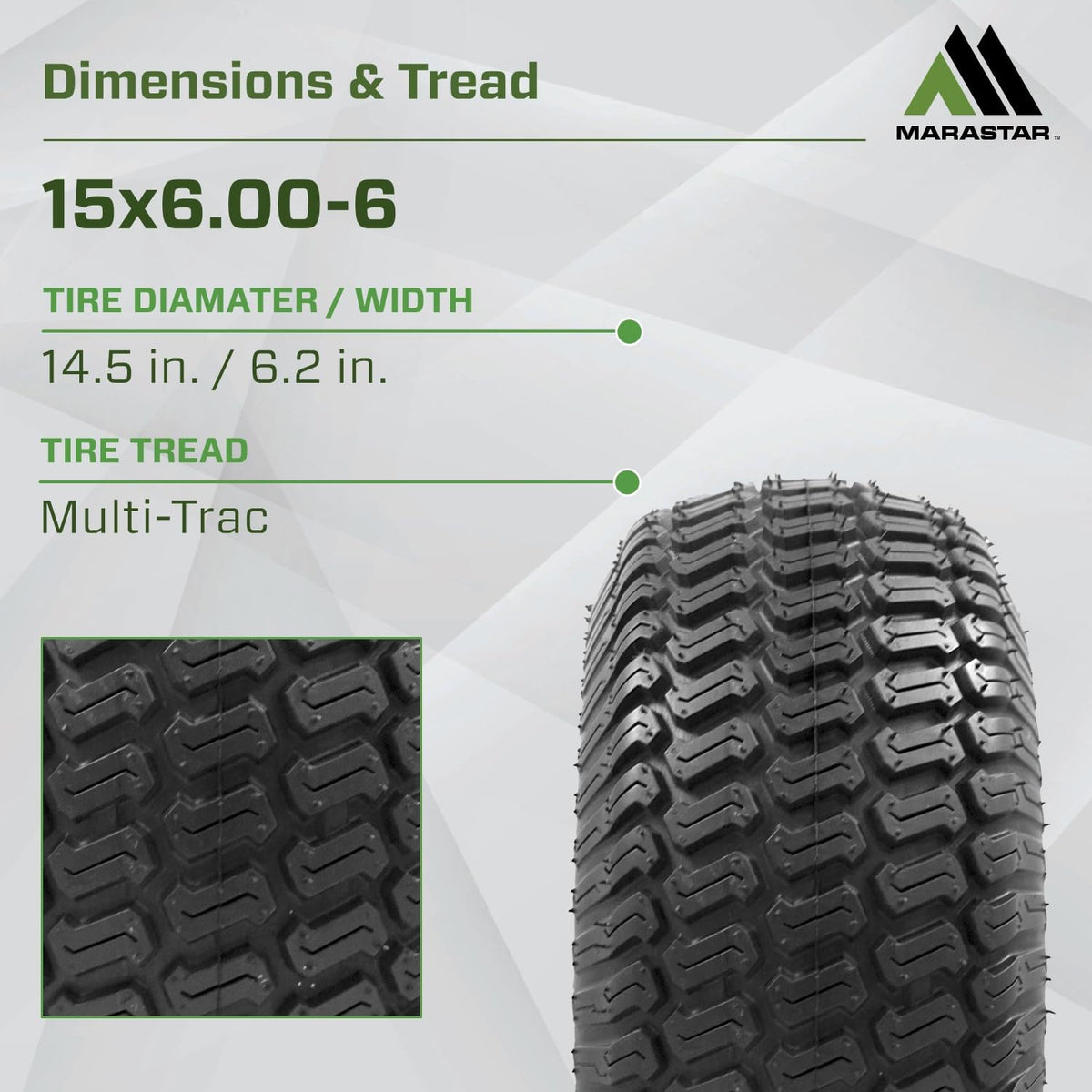MARASTAR 21426 - Montaje de neumático y rueda de 15 x 6.00-6, repuesto para cortacésped de césped delantero compatible con cortacéspedes John Deere serie 100 y 300