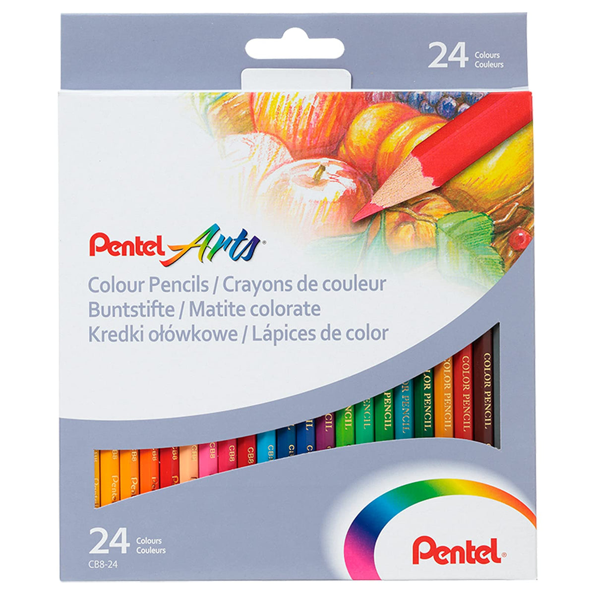 Pentel Arts Lápices de Colores Acuarelables, Mina Gruesa, Estuche con 24 Piezas, CB9-24-EST