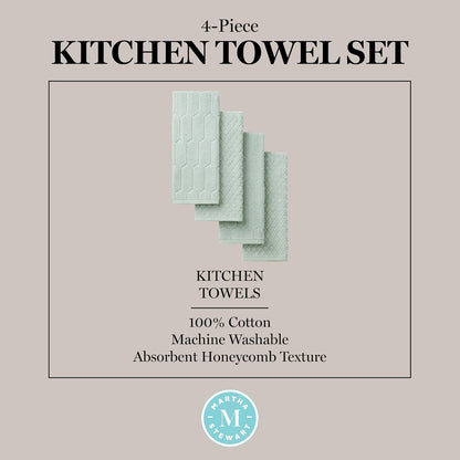 Martha Stewart Honeycomb Chambray - Juego de 4 Toallas de Cocina texturizadas, 100% algodón con Rizo Absorbente, Toallas de Cocina Decorativas, Verde Menta, 16 x 28 Pulgadas