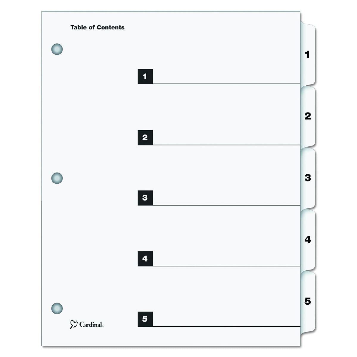 Cardinal by TOPS Products QuickStep OneStep - Sistema de índice numerado a granel, Blanco, 5-Tab (24 Sets)