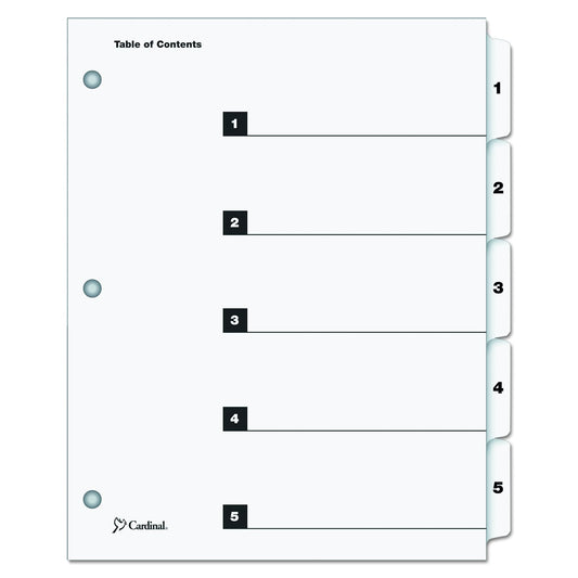 Cardinal by TOPS Products QuickStep OneStep - Sistema de índice numerado a granel, Blanco, 5-Tab (24 Sets)