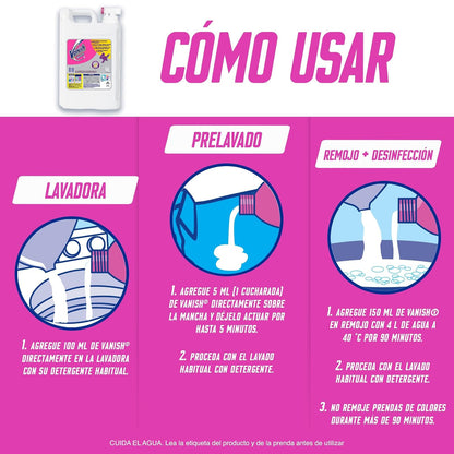 Vanish Quitamanchas Desinfectante en líquido para Ropa color Blanco, 9 l