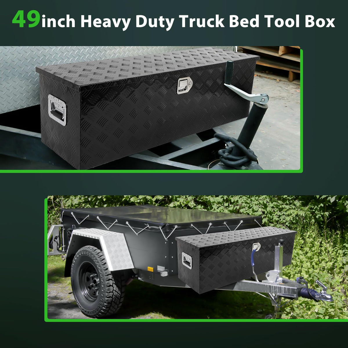 SCITOO - Caja de herramientas de aleación de aluminio resistente de 49 pulgadas, caja de herramientas de aluminio para remolque, caja de aluminio para camioneta, cama, caravana, remolque, rectángulo