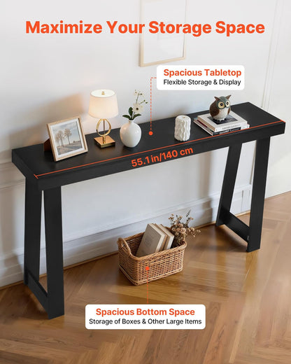 VEVOR Mesa Consola Moderna, Mesa Auxiliar Rectangular para Colocar Detrás del Sofá, 140 x 30,5 x 81 cm, Fabricada en Panel Multicapa, para Recibidor, Dormitorio, Sala de Estar, Negro, Carga 50 kg