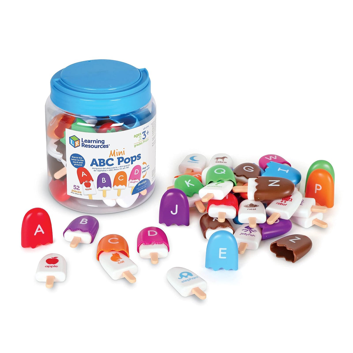 Learning Resources Mini ABC Pops, Actividades de Aprendizaje Preescolar, Juguetes Montessori, Juguetes de Aprendizaje y educación, paletas, 52 Piezas, A Partir de 3 años