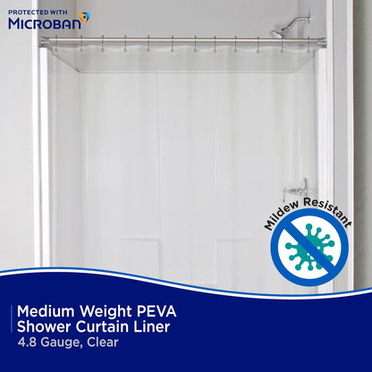 Kenney MB61160 Microban Protector de cortina de ducha impermeable de PEVA de calibre 4.8 con ojales de metal resistentes al óxido y dobladillo magnético pesado para baño, 70 pulgadas de ancho x 72 pulgadas de alto, transparente, 1 paquete